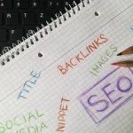 SEO and keyword research notes in a notebook