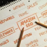SEO-related marketing notes in a notebook